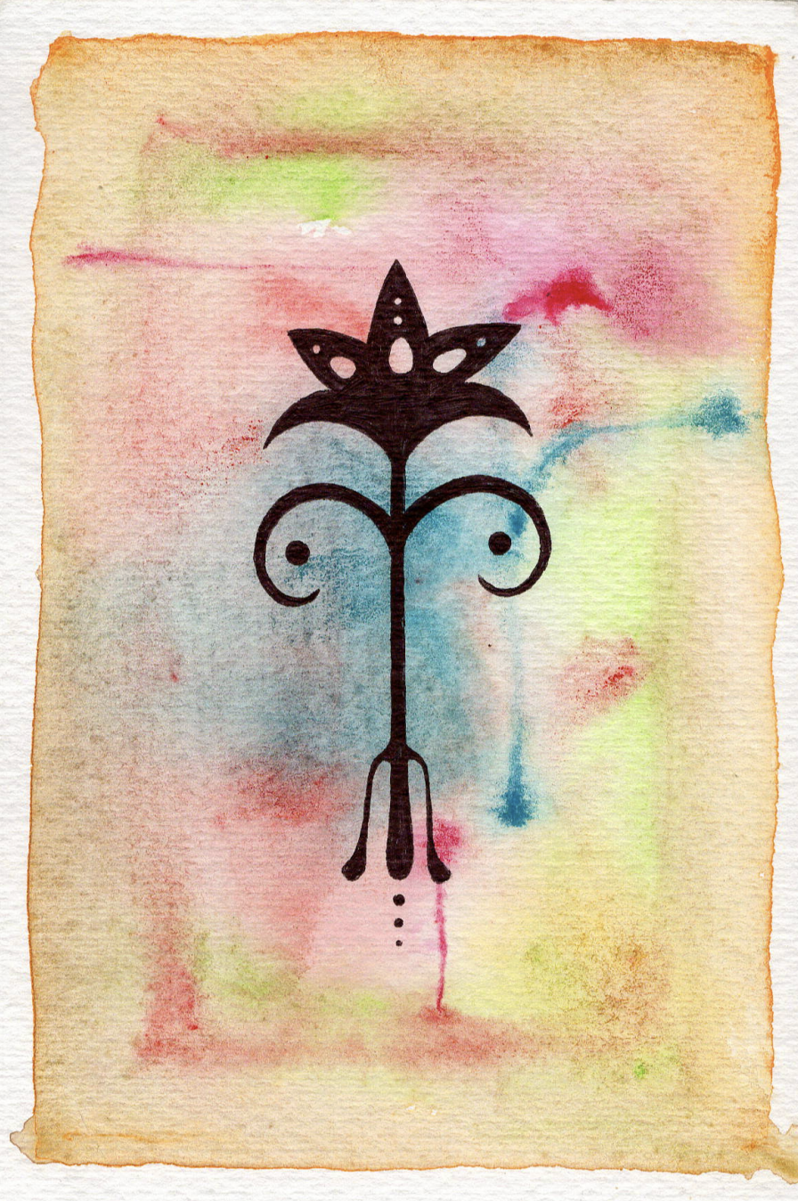 pen, coloured pencils, watercolour