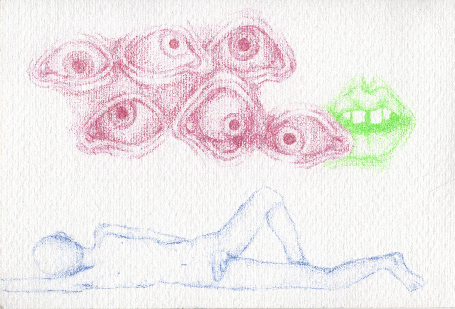 pen, coloured pencils, watercolour